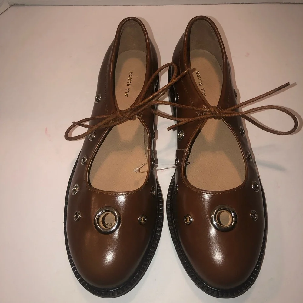 New All Black x Free People Ms. Reinforcer Studded Tie Mary Jane Flats 41 - Picture 5 of 7